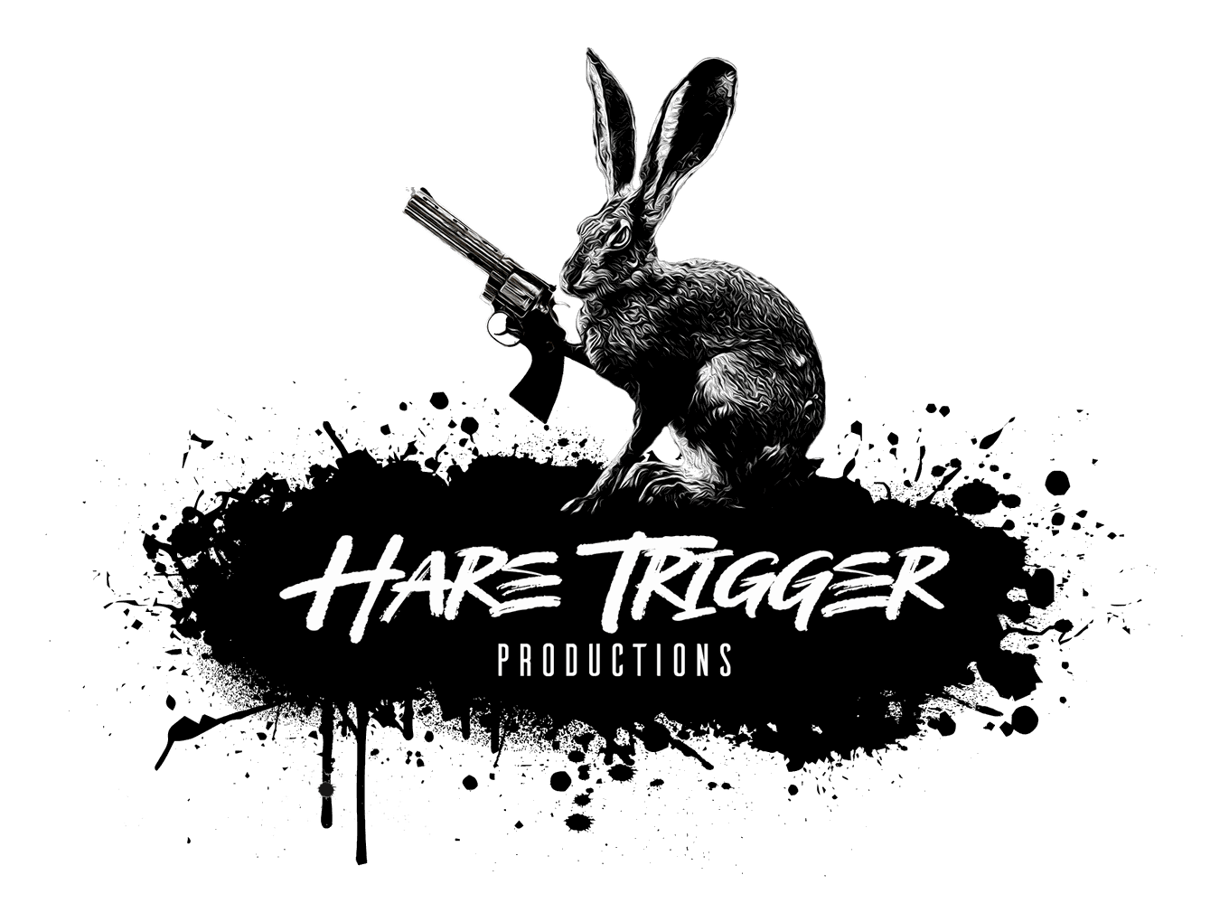 Hare Trigger Productions logo: a hare with a smoking revolver over an ink splatter